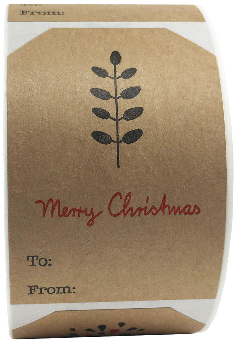 Boho Simple Christmas Gift Tag Adhesive Stickers – 2 x 3 Inch Labels, Roll of 100 with Minimalist Designs – Merry Christmas, Noel, and Candle, Made in the USA