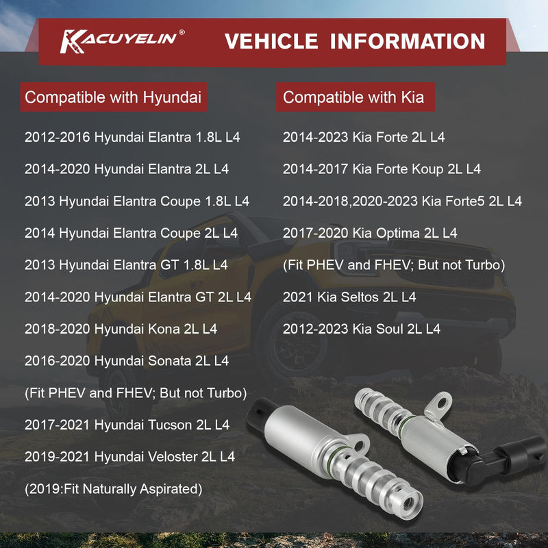 [Australia - AusPower] - 918033 918034 Engine Variable Valve Timing VVT Solenoid Oil Control Valve Solenoid Compatible with Hyundai Elantra Kona Sonata Tucson Veloster Kia Forte Forte5 Soul Seltos Optima 2012-2024 2PCS 