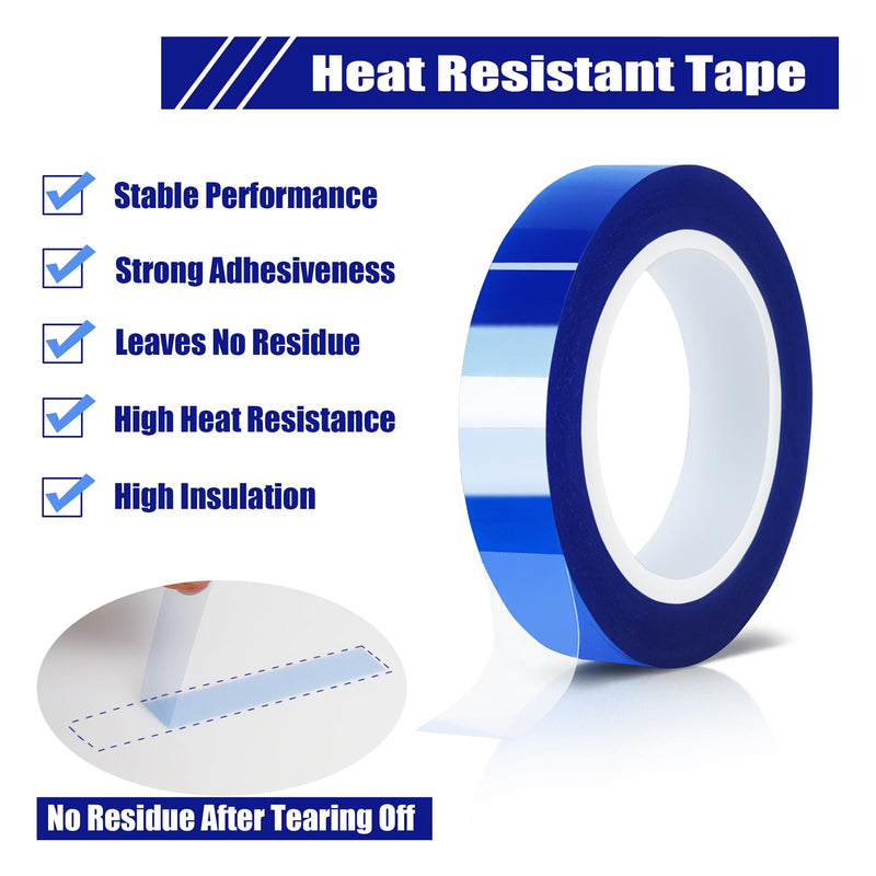 2 Rolls 10mm x16m(52FT) Blue Heat Tape High Temperature Heat Resistant Tape Heat Transfer Tape for Heat Sublimation Press Vinyl,No Residue