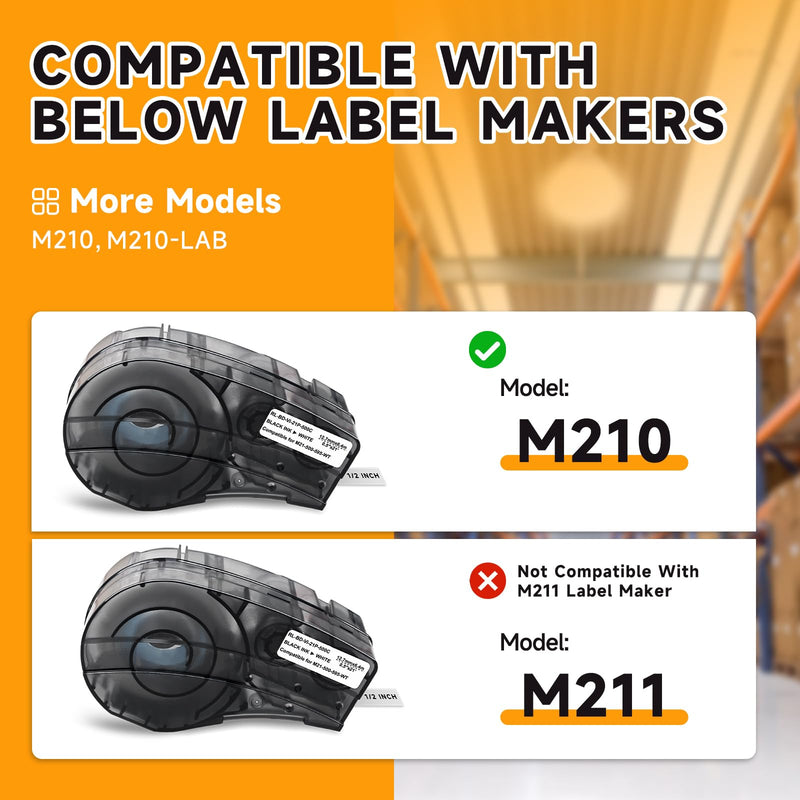 Replacement for Label Tape M21-500-595-WT, All-Weather Vinyl Label 1/2" W 21' L Black on White Compatible with M210 and M210-LAB Printer, for Indoor/Outdoor Labels, 1Pcs 0.5" x 21' Vinyl Label Compatible with M21-500-595-WT