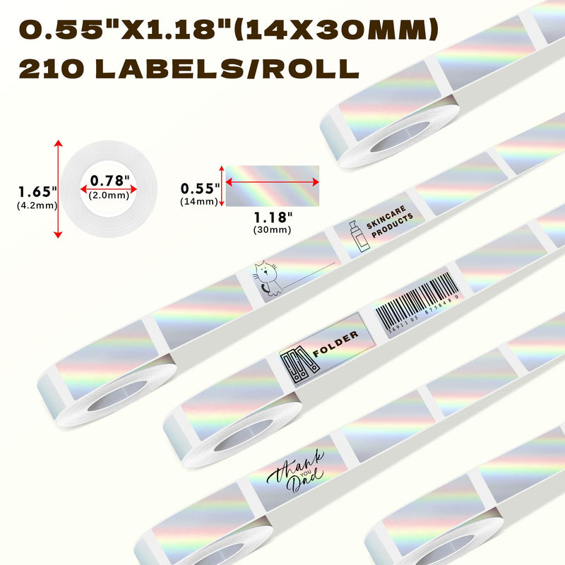 PARLAIM Holographic Sliver Label Tape, 30 X 14mm 210PCS Self Adhesive Thermal Sticker Paper Compatible with D30 1 Roll-210PCS