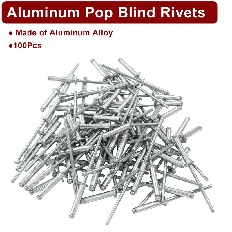 [Australia - AusPower] - 100 Pcs 1/8" x 3/4" Aluminum Blind Rivets Dome Head Pop Rivets for Installing Accessories, Silver 1/8" x 3/4" 