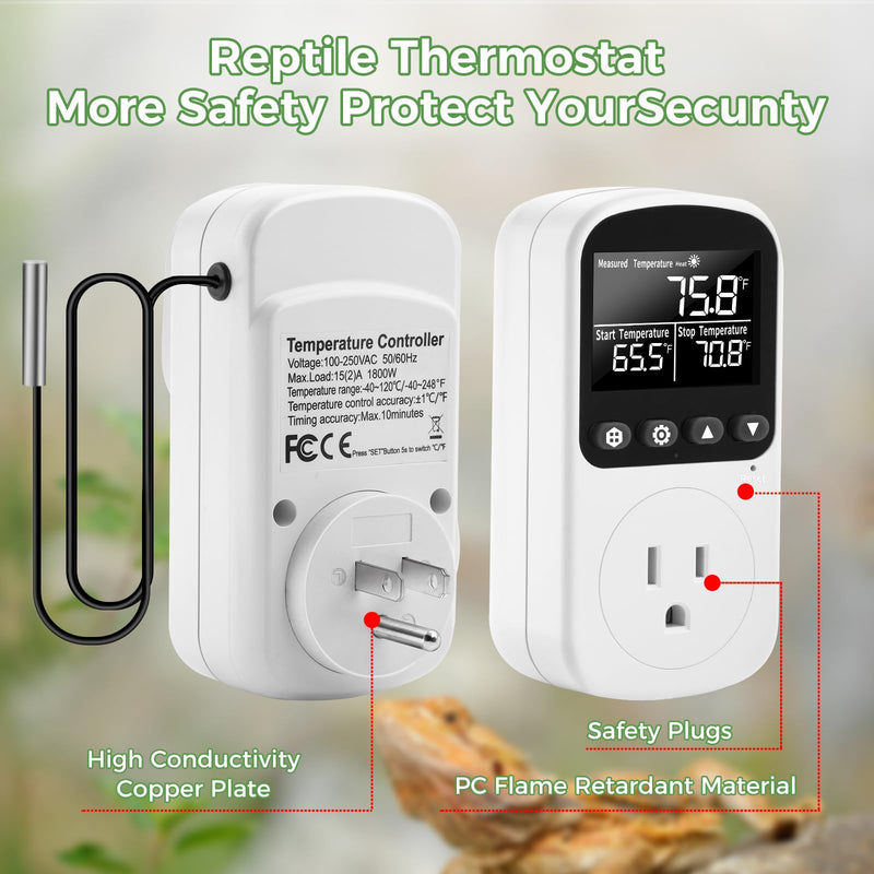 [Australia - AusPower] - Diymore 1800W Plug in Digital Thermostat Temperature Controller Electric RV Thermostat Outlet Heating Cooling Control Mode Timer 120V 15A -104 ℉~210 ℉ Greenhouse with Thermostat Pool Thermometer 