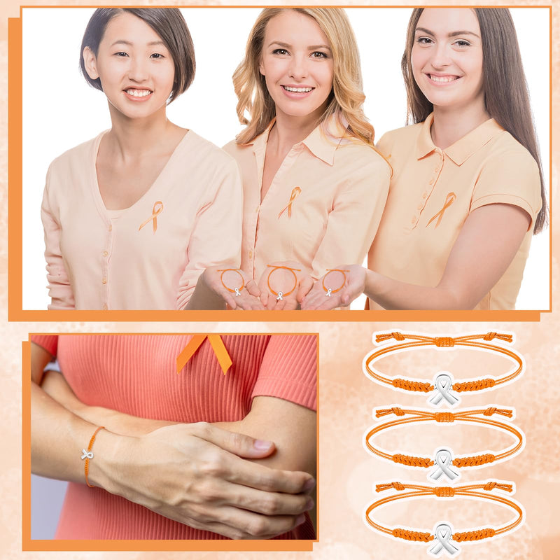 Sasylvia 20/50/100/150 Pcs Leukemia Awareness Bracelets Orange Ribbon Bracelets Leukemia Lymphoma Cerebral Cancer Awareness Support Wristbands for Women Man Social Charity Welfare Event 100