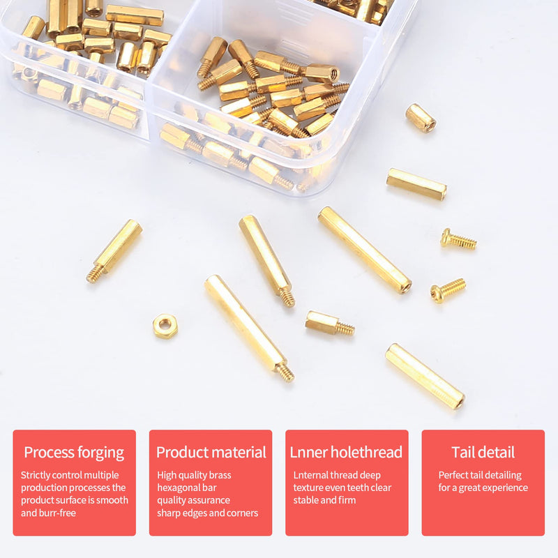 [Australia - AusPower] - 330 Pcs M2 Male Female Brass Hex Spacer Standoffs Screws Nuts, Brass Spacer Hex Column Screw Nut Assortment Kit, Threaded Pillar Standoffs Screws for PCB Circuit Board Motherboard Standoffs Spacer 