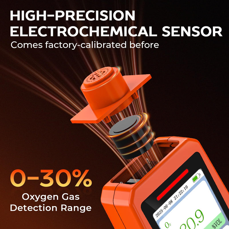[Australia - AusPower] - Portable Oxygen Detector, Rechargeable O2 Monitor with Sound, Light, Vibration Alarms, Oxygen Air Quality Meter Measures Temperature & Humidity for Indoor Outdoor Use 