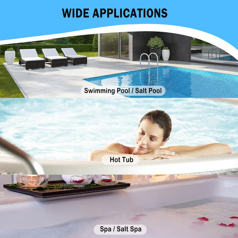 [Australia - AusPower] - 8 in 1 Salt Water Pool Testing Kit,100 Counts Salt Pool Test Strips,Spa & Hot Tubs Test Strip for Salt,Bromine,Chlorine,Cyanuric Acid,pH,Hardness,Alkalinity 8in1 Pool 