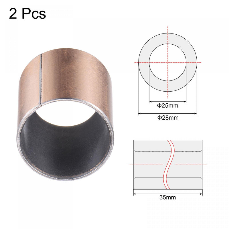 [Australia - AusPower] - uxcell Sleeve Bearing 25mm Bore 28mm OD 35mm Length Plain Bearings Wrapped Oilless Bushings 2pcs 25x28x35mm 
