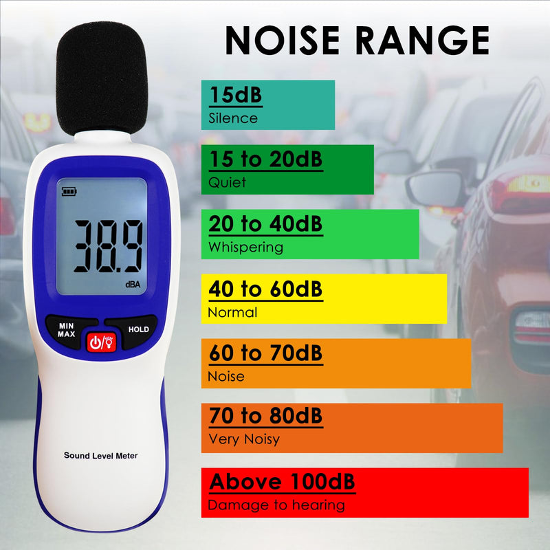 [Australia - AusPower] - Decibel Meter Bluetooth, Digital Sound Level Reader with Data Logging,Smart Noise Decibel Meter 30dB to 130dB Data Hold Alarm with Backlight LCD Display A/C Weighted SPL Meter for Classroom, Factory Bluetooth Decibel Meter 