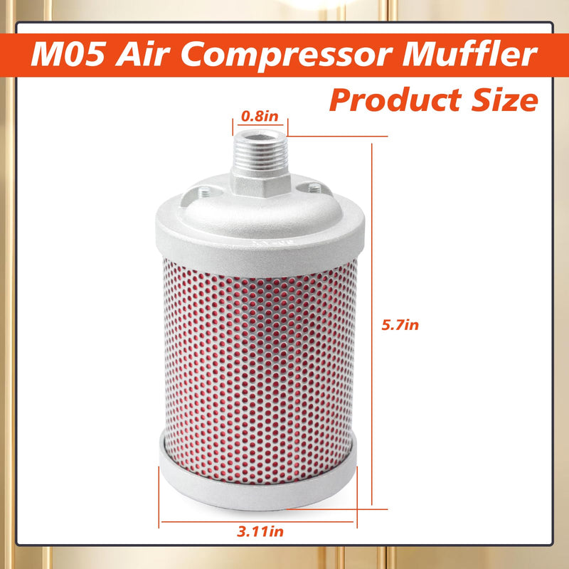 [Australia - AusPower] - M05 Air Compressor Muffler 1/2 inch NPT Male Single Chamber 145 PSI Compatible with Compressed Equipment and Systems and Dryer Replacing Parts 