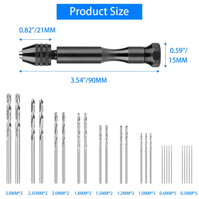 [Australia - AusPower] - 36 Pieces Hand Drill Set, Pin Vise Hand Drill with 10PCS PCB Mini Drill Bits and 25PCS Micro Twist Drill Bits, Jewelry Drilling Tool for Resin Polymer Clay, DIY Craft 