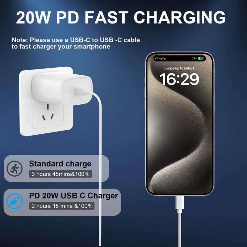 [Australia - AusPower] - iPhone 15/15 Pro Max Charger Fast Charging,20W USB C Fast Charger Block iPhone 15 Charger Cord 10FT Long USB C to C Charging Cable for iPhone 15 Pro Max/15 Pro/15/15 Plus,iPad Pro 12.9"/11",iPad Air White 