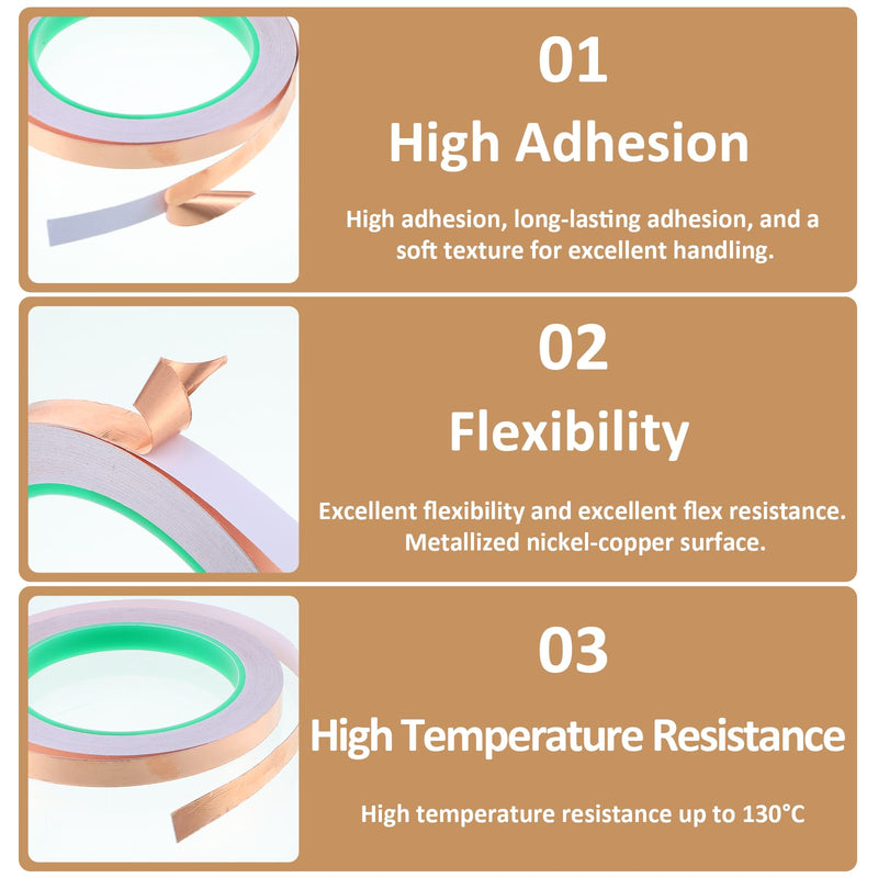 2 Pack Copper Foil Tape, (3/8inch X 22yards)Copper Foil Tape with Double-Sided Conductive Tapes Double-Sided Conductive with Adhesive for EMI Shielding,Stained Glass,Soldering,Electrical Repairs