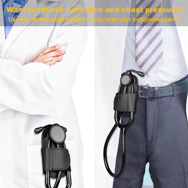 [Australia - AusPower] - Leather Stethoscope Holder Clip Stethoscope Hip Holder with Clip on Waist Belt/Pocket/Bag to Protect from Loss Fit for Physicians 