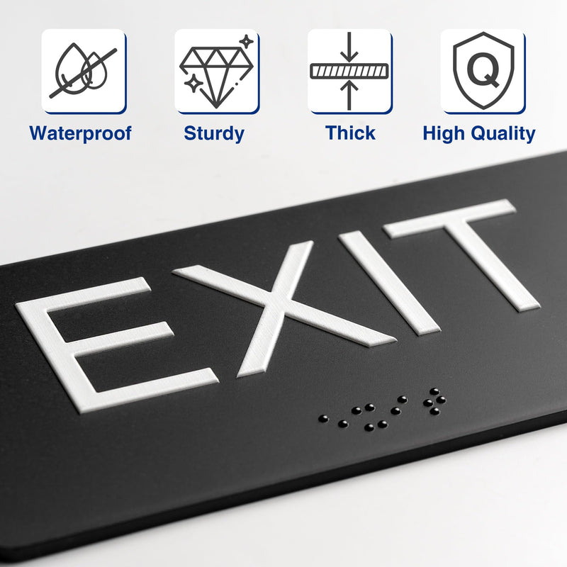 ADA Compliant Exit Signs- 2pk Exit Sign with Braille and Raised Letters Emergency Exit Sign for Business Office Public Space Indoor/Outdoor Easy Adhesive Install Acrylic Horizontal 6.3”×2.9” 2pk-horizontal