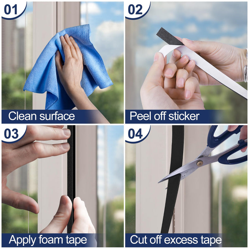 13Ft Foam Tapes Self Adhesive Foam Seal Strips 1In x 1In x 6.5Ft Each Roll Weatherstrips High Resilience Weather Stripping Door Foam Seals for Door Soundproofing, Window Insulation (2 Rolls, Black) 1"W x 1"T x 13'L