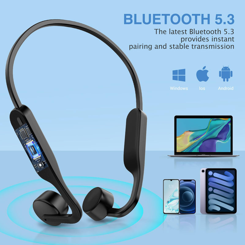 [Australia - AusPower] - Bone Conduction Headphones Wireless Headphones Bluetooth 5.3 Open Ear Headphones 10H Playtime Sports Earphones with Mic, IPX6 Waterproof Headset for Running,Cycling, Hiking, Driving Black 