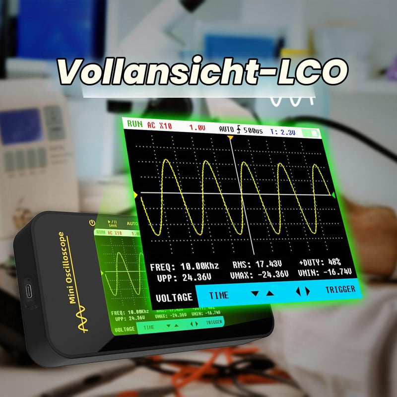 BSIDE OT5 Handheld Digital Oscilloscope Small Mini 50 MHz Bandwidth 200 MSa/s Sampling Portable Oscilloscope Rechargeable Ultra Slim with 3.2 Inch Full View Colour LCD for Car Audio Electronics