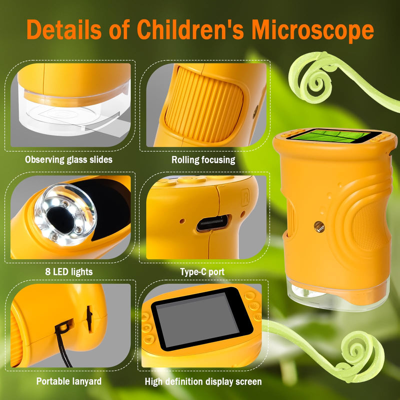 LURICO Digital Microscope for Children, 1000X Portable Pocket Microscope with 4K 2.0 Inch Screen, Children's Mobile Phone Microscope Magnifying Glass, Supports Photo and Video Functions, Mini Microscope for Adults / Children | 4K 2.0" Screen Children...