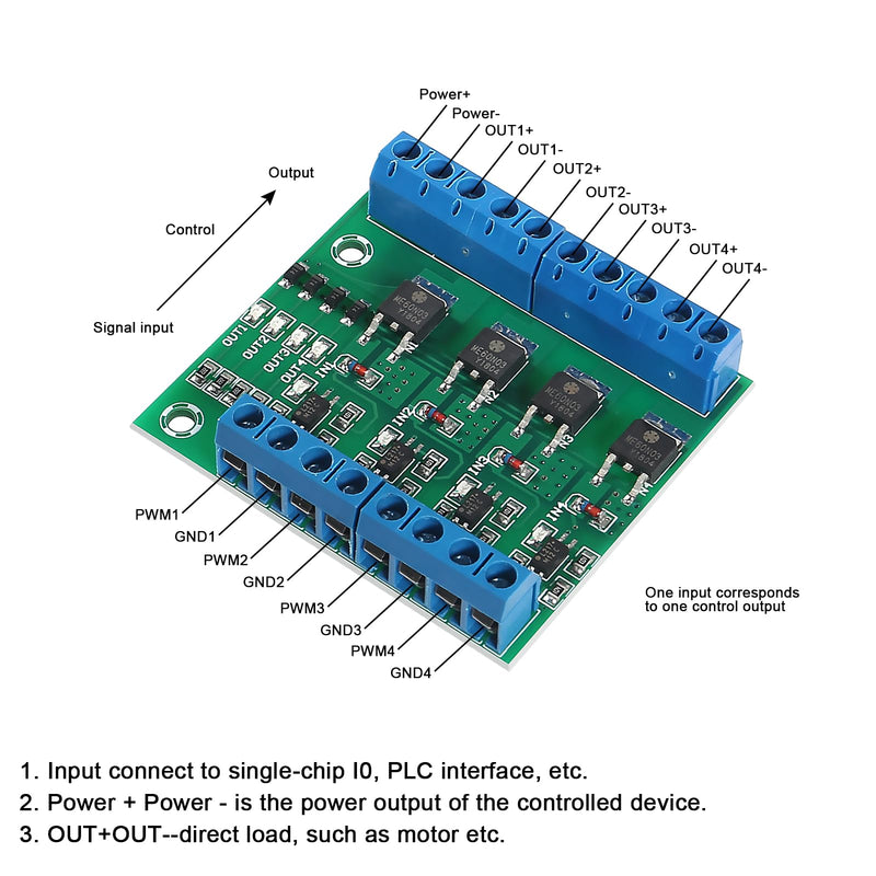 [Australia - AusPower] - 3pcs 4-Channel PLC Amplifier Circuit Board MOS FET PWM 3-20V to 3.7-27VDC 10A Driver Module 