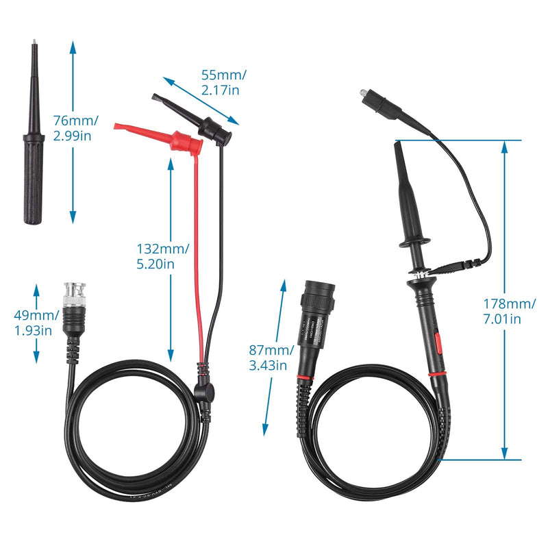 Proster 200Mhz Oscilloscope Probe Clip Scope Test BNC End Probe P2200 10X/1X Black with BNC to Mini Grabber 200Mhz Oscilloscope Probes