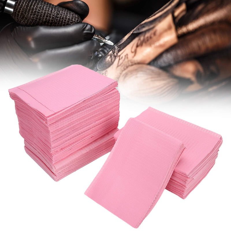 Tattoo Bibs, Pack of 125 Disposable Dental Bibs Waterproof Tattoo Cover Piercing Table Mat Nail Paper Towels Acrylic Manicure Cloths Table Cloth Supply Sheets Tablecloth Clean Pad Dental Pink