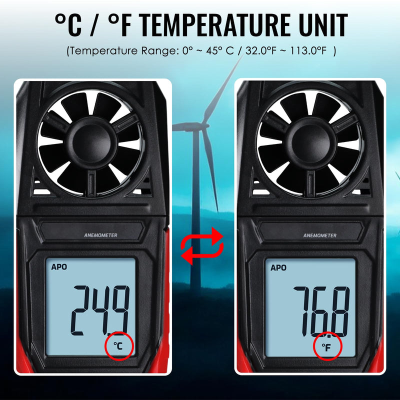 [Australia - AusPower] - Digital Anemometer Handheld Wind Speed Meter – Measures Wind Speed in m/s, km/h, ft/min, mph, Knots & Air Temperature – Max/Min, Data Hold, Backlit Display – for HVAC, Sailing, Weather, Drone Flying 