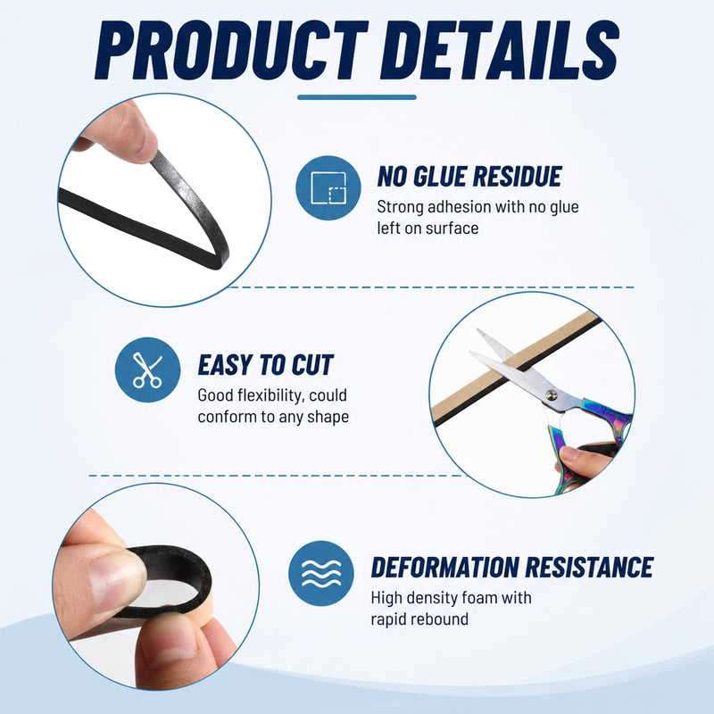 2 Rolls Expanding Foam Tape, Car Speaker Sealing Tape, Foams Grip Tapes, Soundproofing Waterproofing Gasket Tapes 10mm x 10m & 6mm x 10m Foam Single Sided (Black, 2mm Thick)