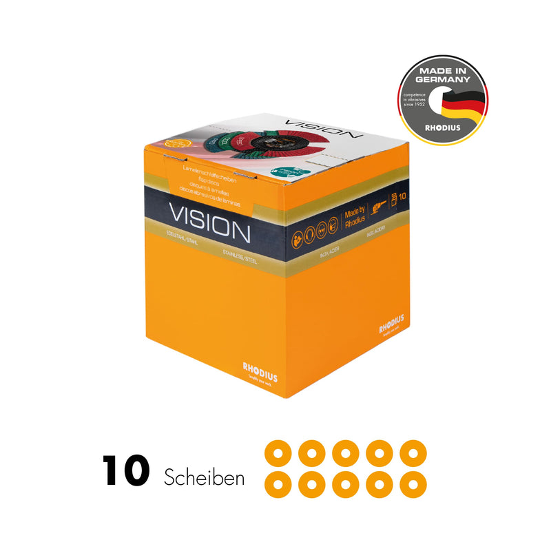 Rhodius Vision Pro Flap Disc, 125 mm, K60, Pack of 10, Proline | Made in Germany, transparent when turning, clear view of the workpiece, for metal, stainless steel & steel, for angle grinders 2-Ø 125 mm