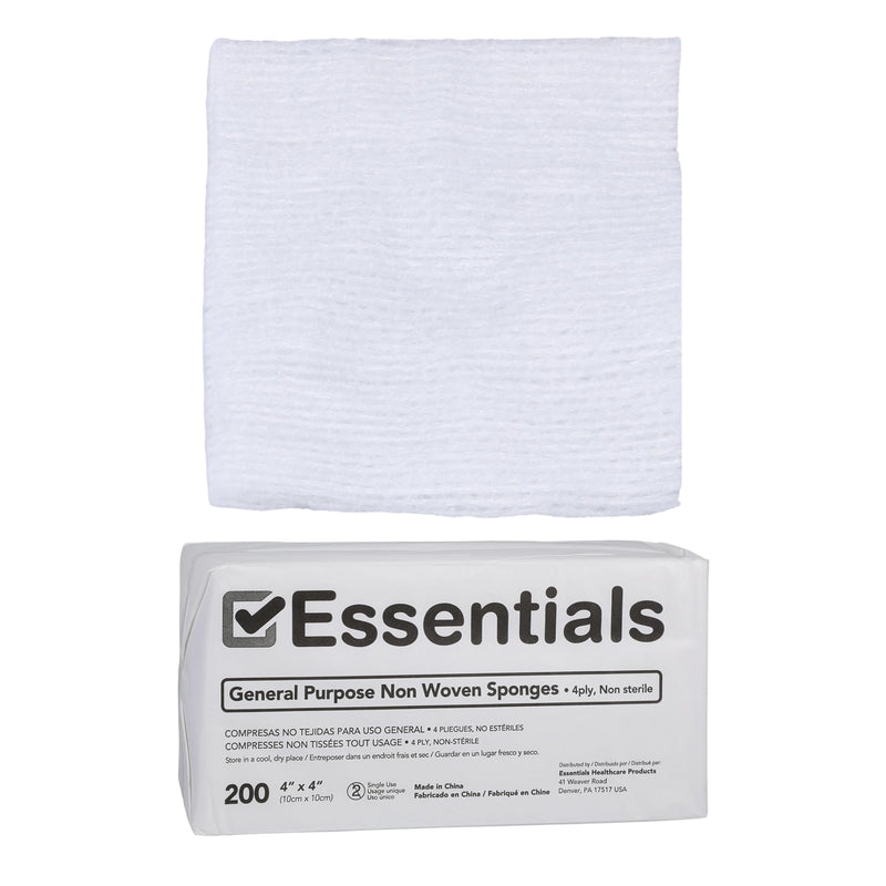 [Australia - AusPower] - Essentials Non-Sterile Gauze Sponges - 200 Count, 4-Ply, 4'' x 4'' Pads, Non-Woven, Wound Care Product for First Aid Kit/Medical Facilities 1 Pack 