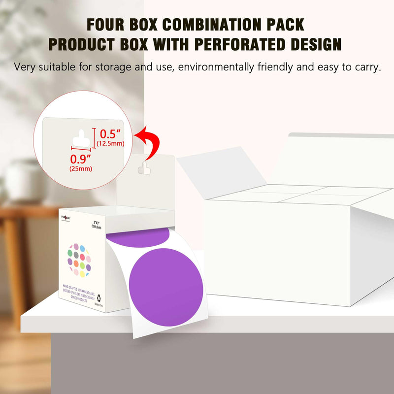 PARLAIM 3”Color Coding Labels Stickers,4Rolls/2000per Dispenser Box Round Adhesive Circle Dot Stickers for Inventory Office Home（Purple） Purple 4 Rolls-2000 Pack