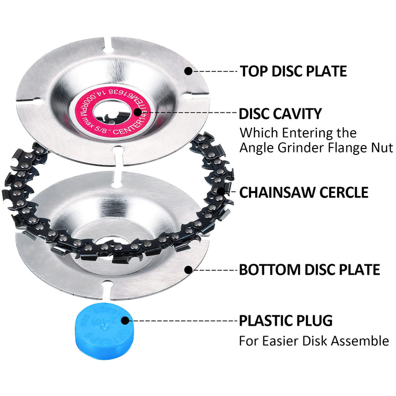 [Australia - AusPower] - 3 Pieces 5/8 Inch Wood Carving Chain Disc 4 Inch 22 Teeth Saw Blade Grinder Wood Carving Disc for 4 Inch/ 4-1/2 Inch Angle Grinder Grinding Shaping Attachment Circular Chainsaw Wheel 