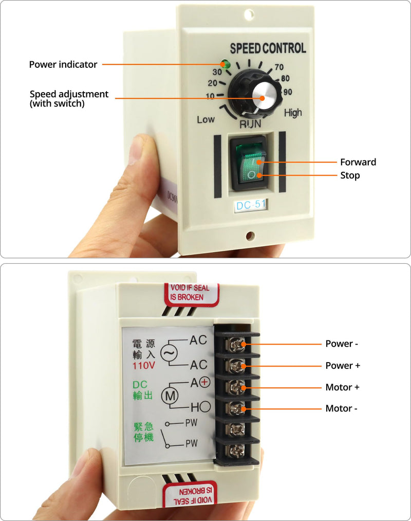 QWORK AC 110V 400W Knob Motor Speed Controller, 2 Pack DC 0-90V Variable Adjustable Speed Regulator for 90V DC Motors 2 pcs