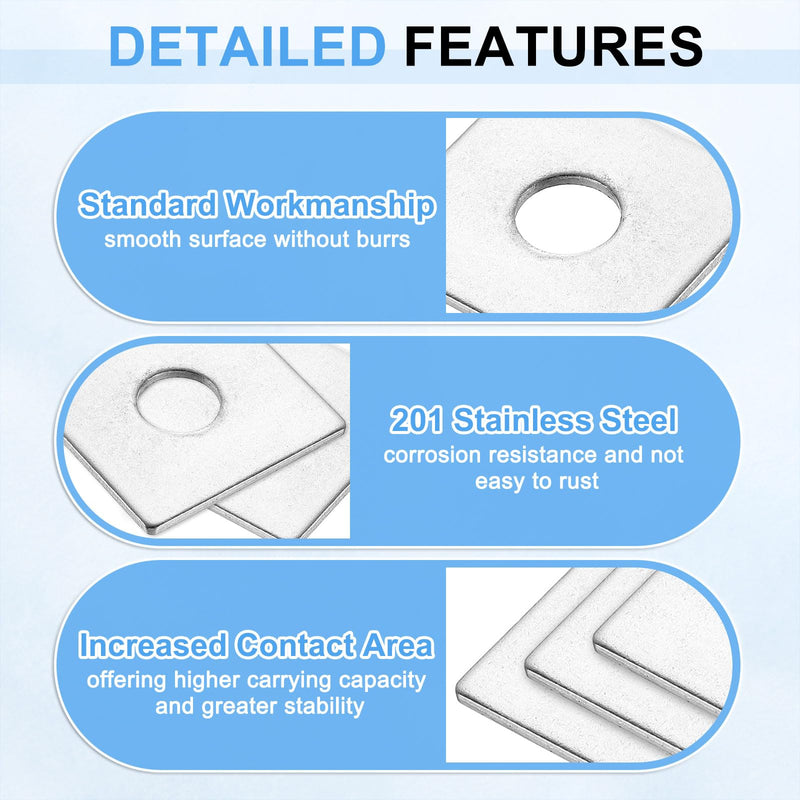 [Australia - AusPower] - uxcell 5Pcs 2" Square Plate Washer for 1/2" Bolt, 201 Stainless Steel Bearing Plate Flat Washers Spacer Gasket for Machinery Repair, Outdoor Construction (0.12" Thick) 2" x 1/2" x 0.12" 5 
