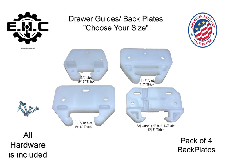 [Australia - AusPower] - Drawer Guides/Back Plates Plastic (Choose Your Size) New/Replacement Kitchen/Dresser/Furniture Drawer Guides/Track Guide/Includes All Hardware/ 4 per Pack by E.H.C. (Adjustable 1" to 1-1/2" x 5/16") Adjustable 1" to 1-1/2" x 5/16" 