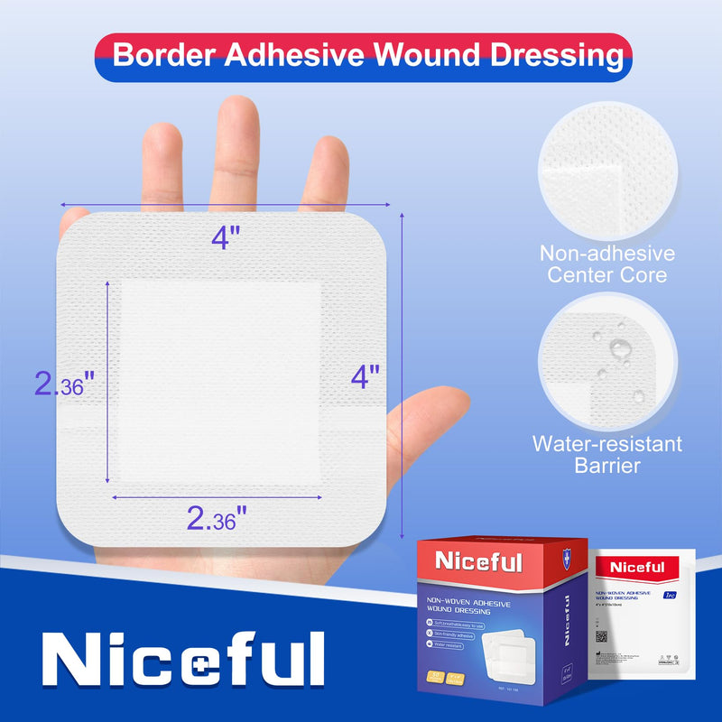 [Australia - AusPower] - 50Pcs Adhesive Gauze Island Dressing 4"x4", Water-Resistant Wound Dressing, Sterile & Absorbent Medical Grade Dressing Pad First Aid Dressing Pads 4"x4"(50 Dressing) 