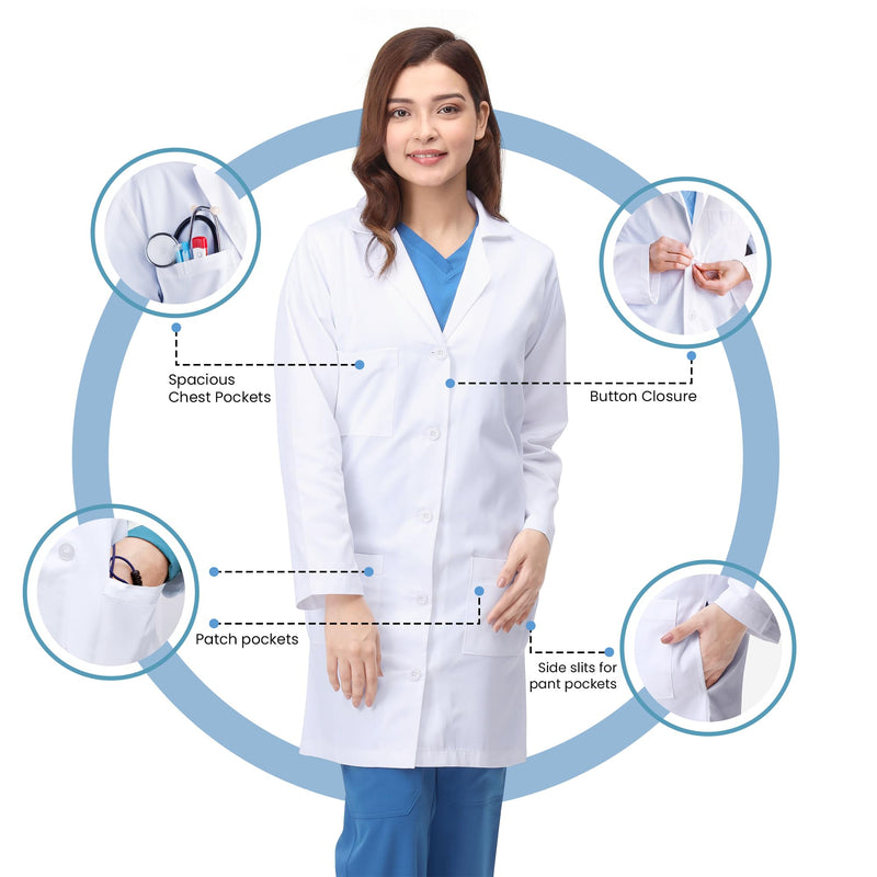 NY Threads Professional White Lab Coat for Women, Long Sleeve Medical Coat Large (Pack of 2) White/White
