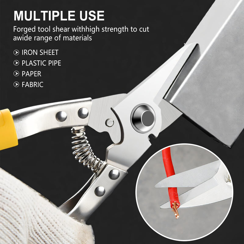 [Australia - AusPower] - Heavy Duty Scissors, Cardboard Scissors, with Finely Serrated High Carbon Stainless Steel Blades- easy Cuts Electrical Cable Notch, Gardening Pruning, Leather, Solid Copper Wire, Insulated Cable, etc 