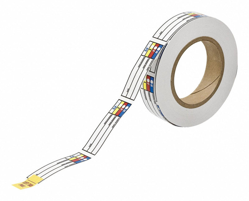 Brady 60326 Paper Label 1" x 3" HMIG Tape (1 Roll),Black, Red, Blue, Yellow on White