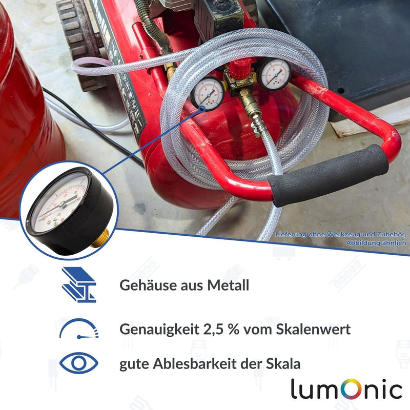 [Australia - AusPower] - Lumonic I Pressure Gauge 0-6.0 Bar I 1/2 Inch I Class 2.5 I Connection Bottom I Diameter 60 mm I Pressure Gauge I for Compressed Air and Water 0-6,0bar Diameter 60 mm/connection at the bottom 
