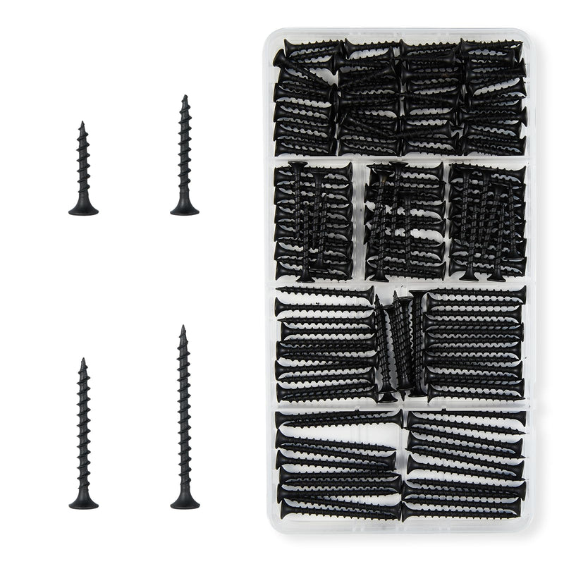 [Australia - AusPower] - #6 Black Wood Screws for Drywall, Drywall Screw Combo Kit, 166 Pieces Coarse Threaded Slate Screw Set, Phillips Groove Self-Tapping Drywall Screws 4 Sizes 1", 1-1/4", 1-5/8", 2" 