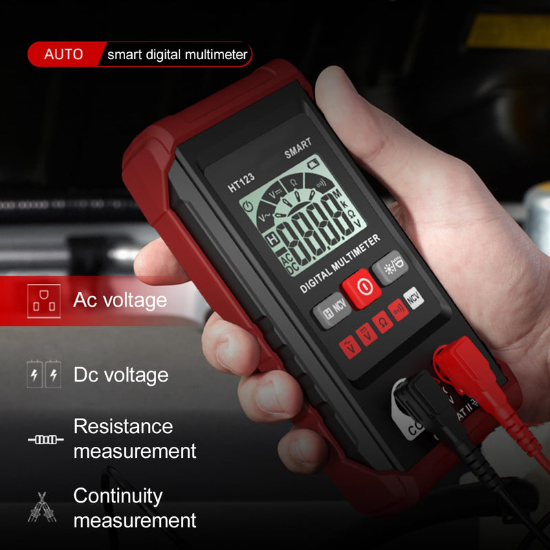 [Australia - AusPower] - HT Automatic Digital Multimeter, 2000 Counts Smart Digital Multimeter Non Contact Volt DC Amp Meter Tester Digital Voltmeter for Ac/Dc Voltage Electric Meter Tester Tool (Red) 