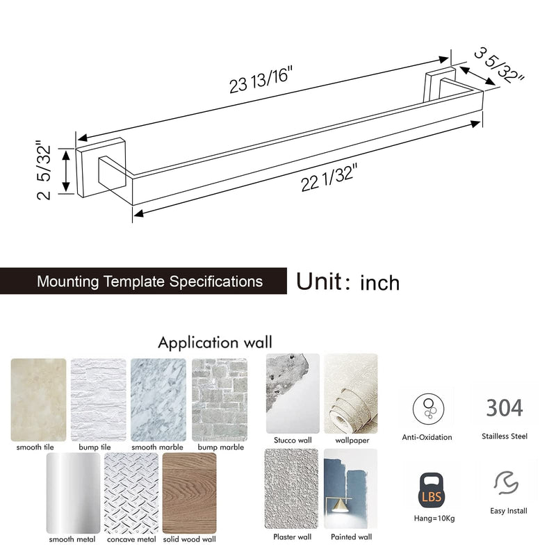 BANOLUX Towel Rack, 22 Inch Single Towel Bars for Bathroom, Towel Racks for Bathroom Wall Mounted SUS304 Hand Towel Holder Organize Heavy Duty, Matte Black Towel Bar (Total Length 23.6-Inch)