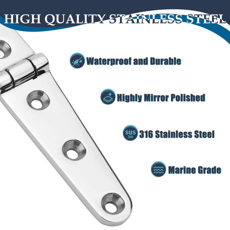 SHENGHUISS Boat Door Hinge Strap Marine Hatch Hinge Stainless Steel 316 6 Holes Casting Hinge w/Fasteners for Boat, RVs 6 inch x 1 inch 2 Pack 6 inch 2 pack