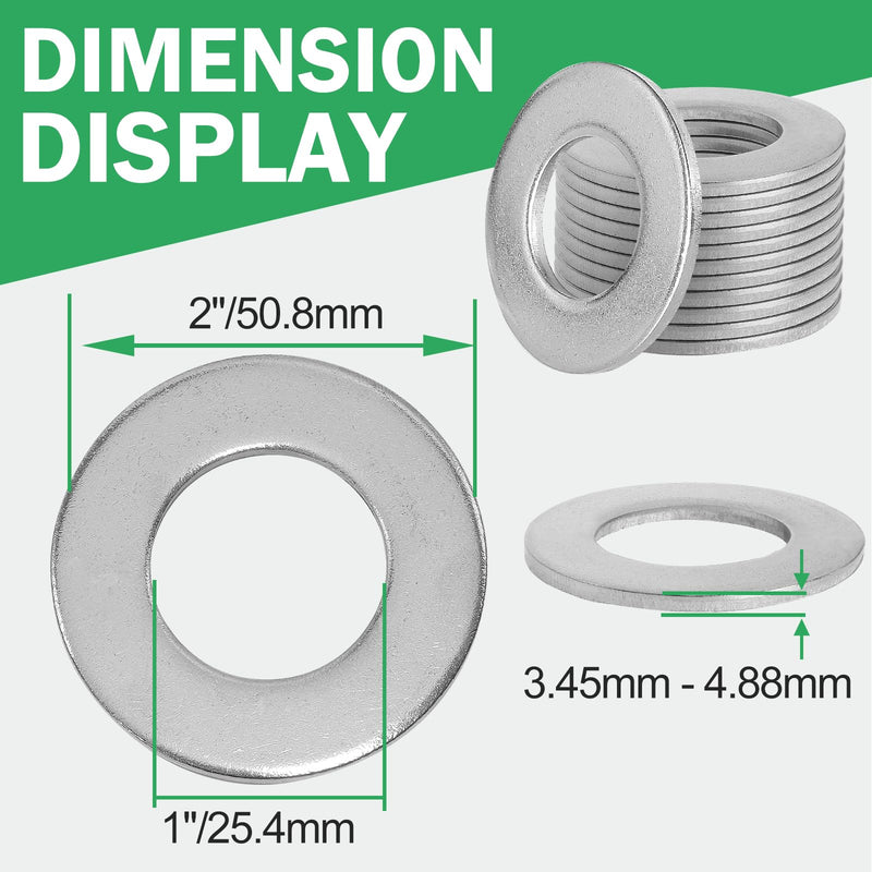 [Australia - AusPower] - 1" Stainless Steel Flat Washers - 2" Outside Diameter, 304?18-8?Stainless Steel Washers Metal Washers for Screws Bolts, Pack of 10 1" x 2" 