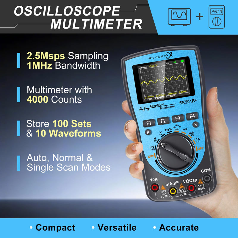 [Australia - AusPower] - SK201B+ Portable Oscilloscope Multimeter,1MHz Bandwidth,2.5Msps Sampling,4000 Count DMM,Measures Voltage,Current,Capacitance,Resistance,Diode Test 