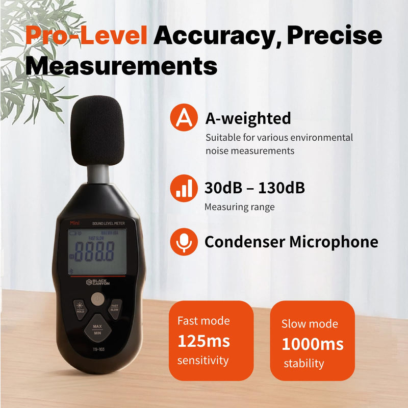 [Australia - AusPower] - BLACK CANYON Sound Level Meter – Digital DB Meter, Sound Decibel Meter, Decibel Reader, Noise Decibel Reader, 30–130dB, 30Hz–8kHz, A-Weighting, Max/Min, Data Hold, Auto Power-Off, LCD Display 