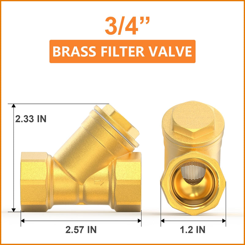 [Australia - AusPower] - GASHER 1PCS Brass 3/4" Female Y Strainer Mesh Filter Valve for Water Oil Separation 0.75 Inch 1 