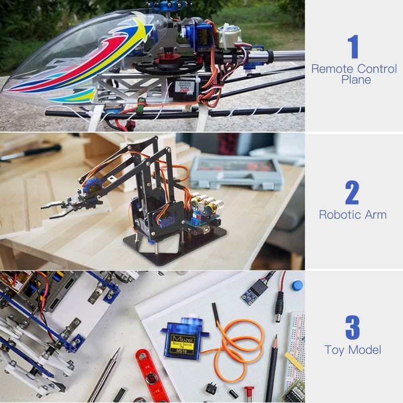 Sg90 9g Micro Servo Motor, Miuzei Mini Small Servos Motor Kit Metal Gear for Arduino RC Car Airplane Robot (20) 20