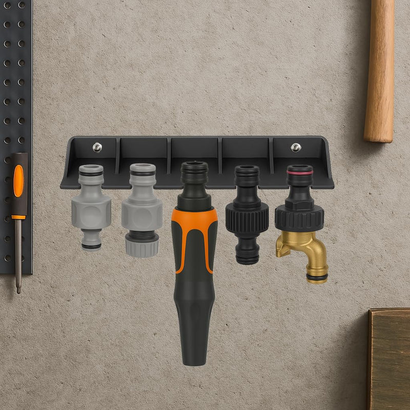Wall Mount Compatible with Gardena Adapter Couplings & Nozzles Including Screws & Dowels Space-Saving Secure Hold for up to 5 Adapters